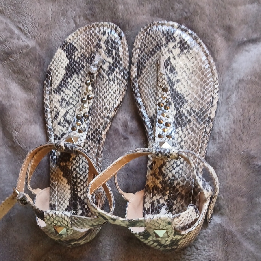 Snakeskin Pattern Sandals with Stud Accents